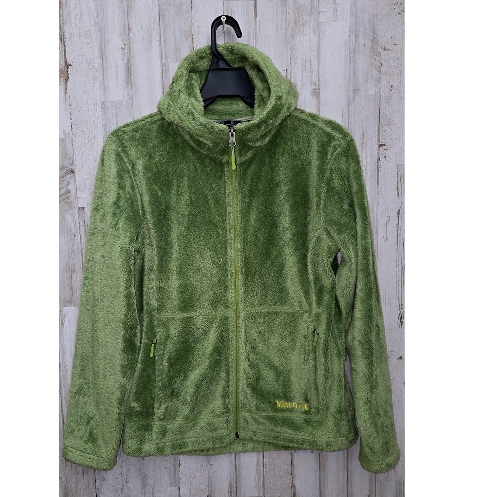Marmot women M Hooded Fuzzy Fleece Zip Jacket Coat Warm Outdoor faux-sherpa
